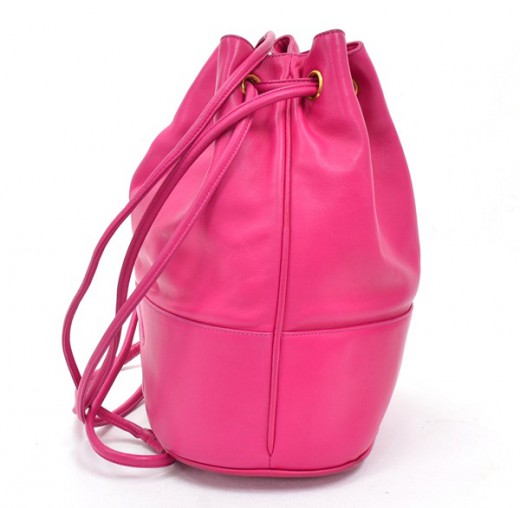 Chanel Vintage Chanel Pink Leather Bucket Style Shoulder Bag + Pouch