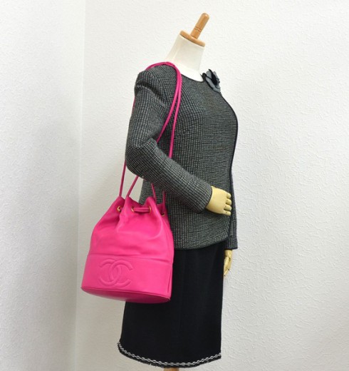 Chanel Vintage Chanel Pink Leather Bucket Style Shoulder Bag +