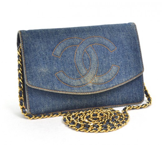 Chanel Vintage Chanel Denim x Leather Wallet On Long Shoulder