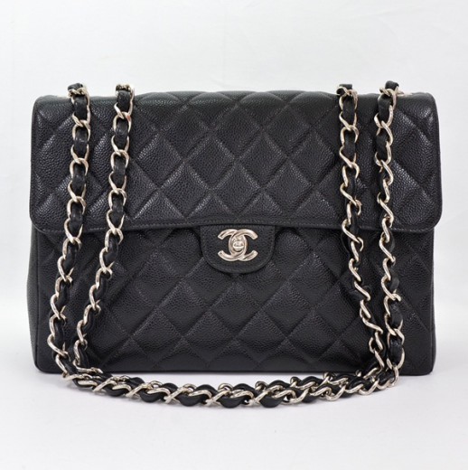Chanel Chanel Black Caviar Quilted Leather Shoulder Jumbo Bag