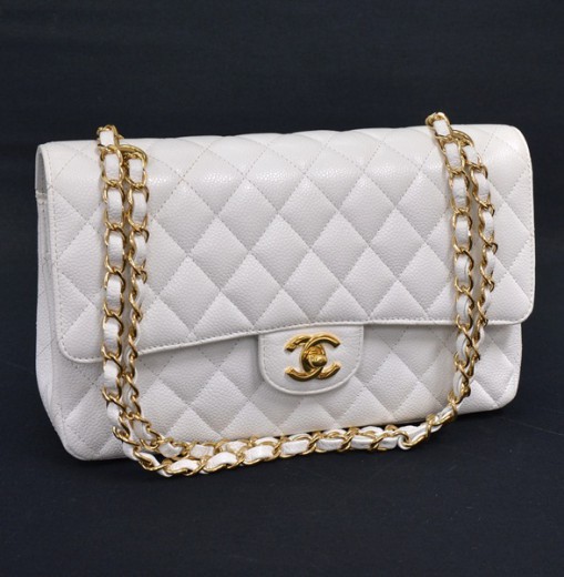 Chanel Chanel White Caviar Quilted Leather 2.55 10 Shoulder Bag Gold