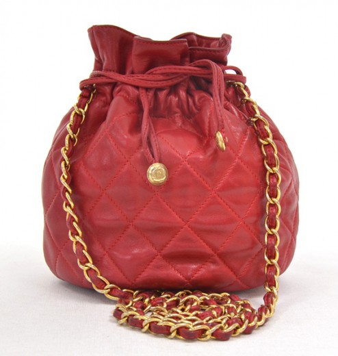 Quilted Small Crossbody Bag with Gold Chain Strap Red Metallic