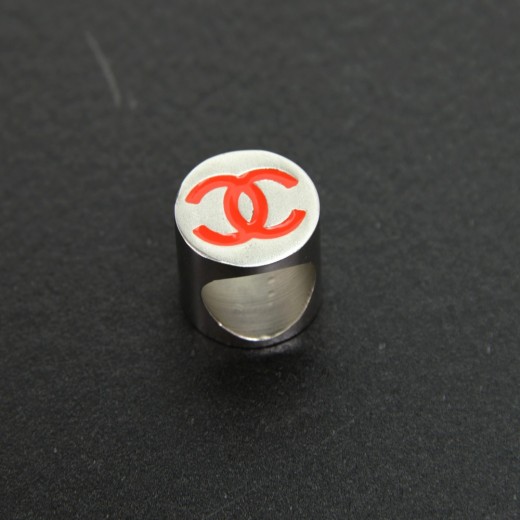 Chanel Chanel Red CC Logo x Silver Tone Scarf Ring