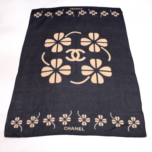 Chanel Chanel Navy x Gray Cotton XLarge Cotton Scarf Clover
