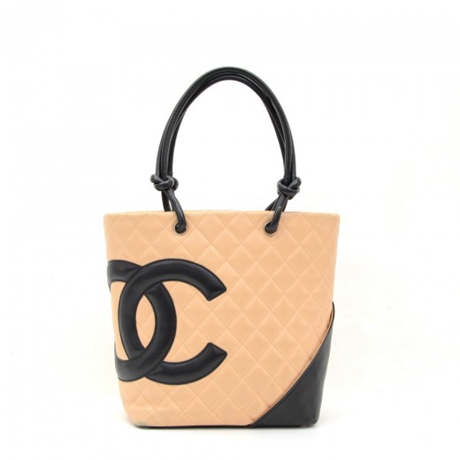 CHANEL Calfskin Quilted Large Cambon Tote Black White 1312912