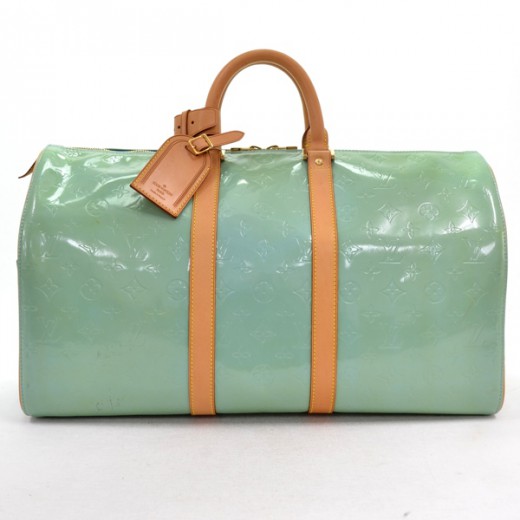 Auth LOUIS VUITTON Mercer Baby Blue (Green) Vernis Leather Duffel Bag #52963
