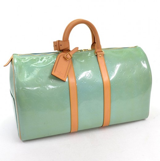 Louis Vuitton Green Monogram Vernis Mercer Keepall Duffle Bag Leather  ref.306181 - Joli Closet