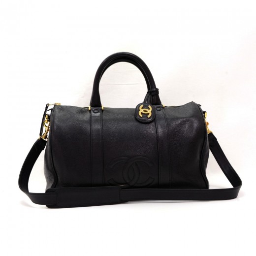 Chanel Boston Speedy Black Caviar Leather Hand Bag + Strap - Mrs