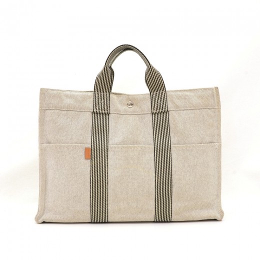 Authentic Hermes Fourre Hand Tote Grey Canvas Bag