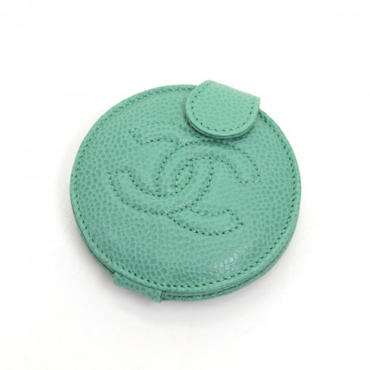 Chanel Chanel Green Caviar Leather Compact Mirror