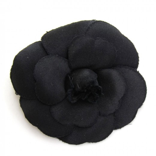 Chanel Chanel Black Satin Camellia Brooch Pin