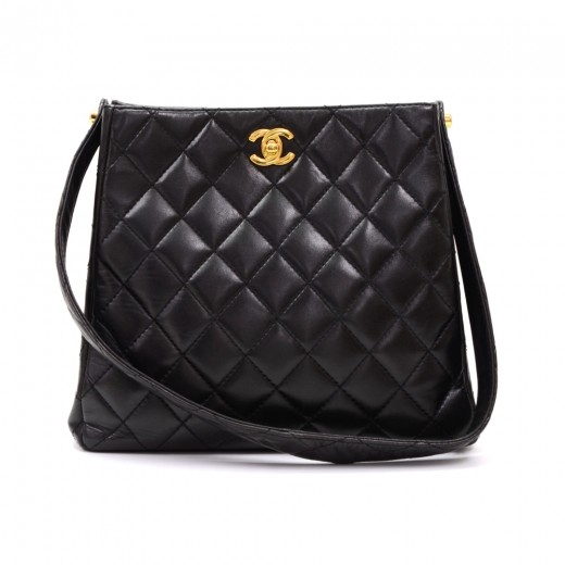 Chanel Vintage Chanel Double Sided Black Quilted Leather Small Tote