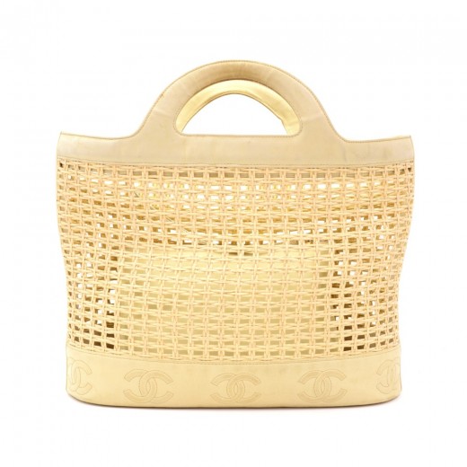 Chanel Vintage CC Wicker Basket Bag in Beige