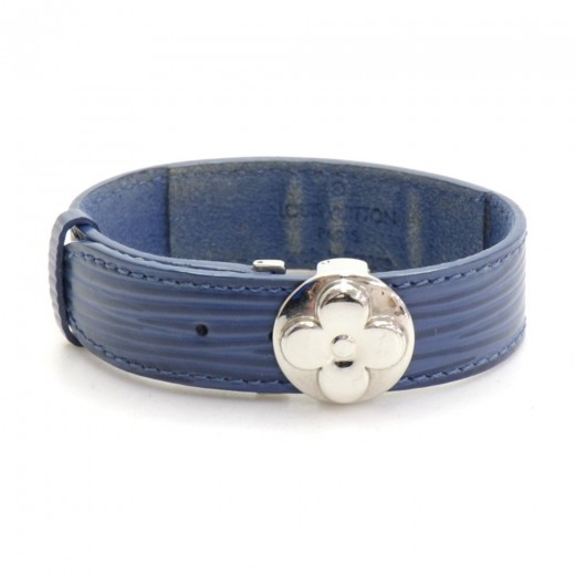 LOUIS VUITTON Leather Monogram Women's Wrap Bracelet Blue