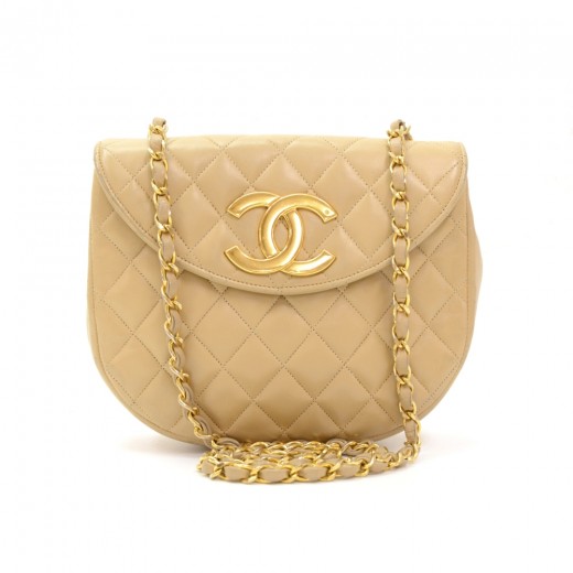 Chanel Vintage Chanel Beige Quilted Leather Shoulder Flap Bag Large ...