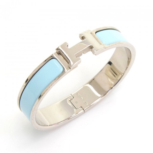 Hermes Bracelet Sold Accessory Bangle Click Ash Blue Silver Hardware 16cm x  1cm | eBay
