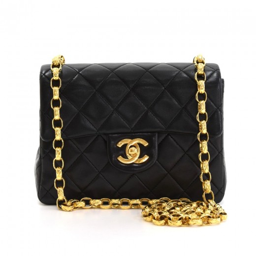 Chanel Vintage Chanel 7 inch Flap Black Quilted Leather Shoulder Mini