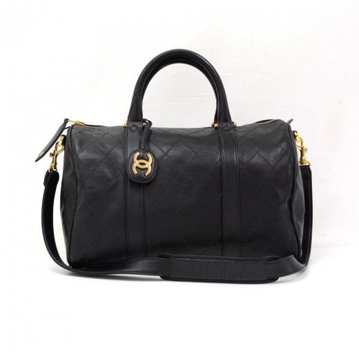 Chanel Vintage Chanel Boston Speedy Black Quilted Leather Hand Bag