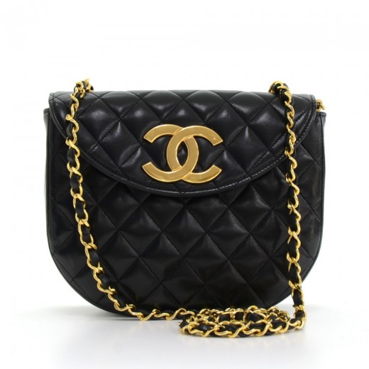 Chanel Vintage Chanel 8inch Black Quilted Leather Shoulder Flap Bag