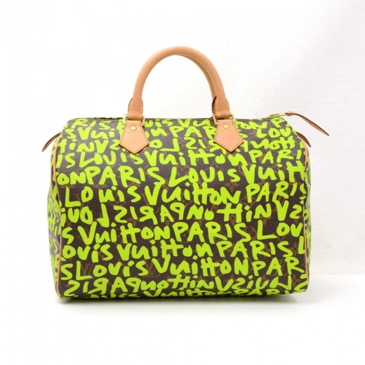 LOUIS VUITTON Neverfull GM Monogram Graffiti Shoulder Bag Lime