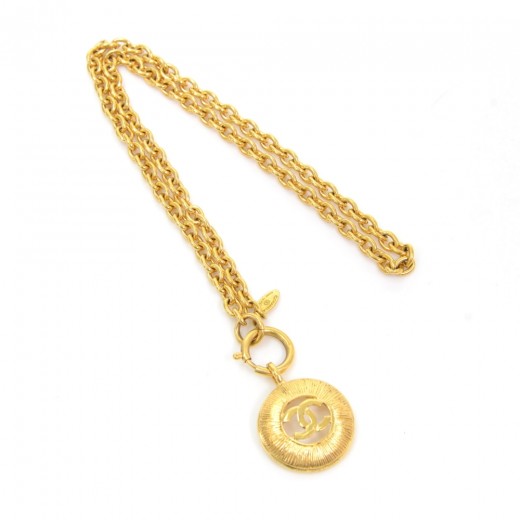 Chanel Vintage Chanel Gold Tone Pendant Necklace CC