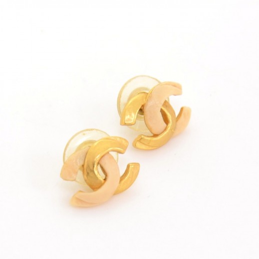 Chanel CC Gold Tone Clip-on Stud Earrings Chanel