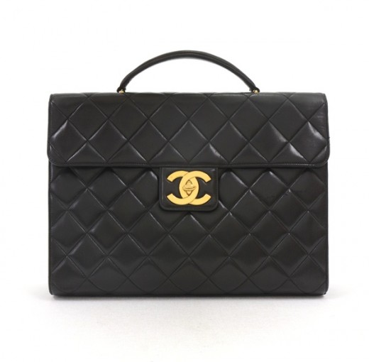 Chanel Chanel Black Quilted Leather Document Brief Case Bag CC