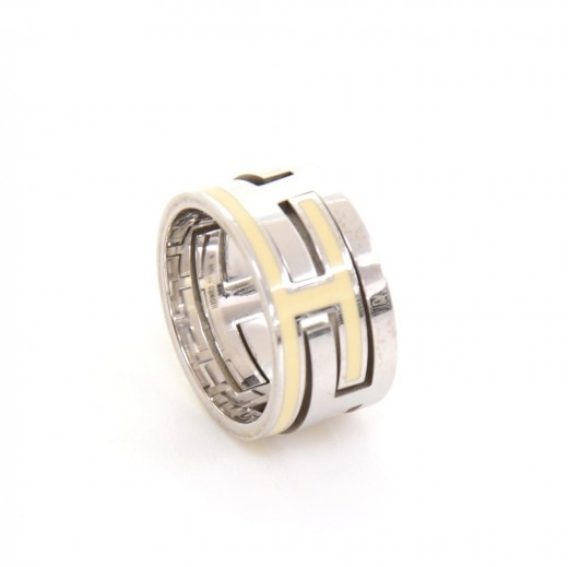 Hermes Hermes Beige Enamel Inter locking Siver H Ring