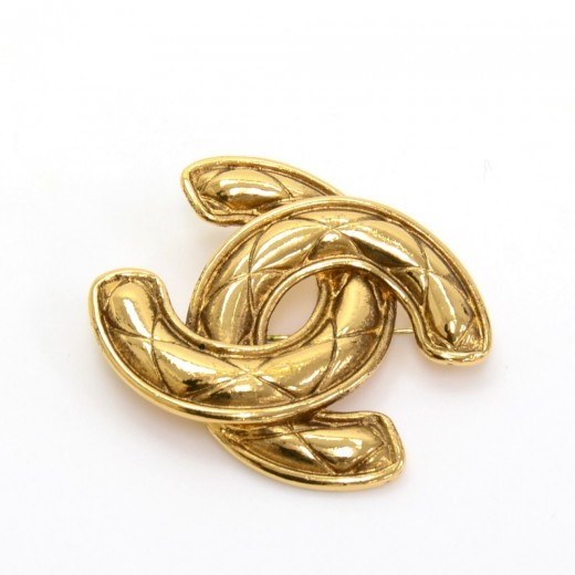 CHANEL Gold-tone Rhinestones Coco Mark CC Logo Vintage Pin Brooch Women  Q1070