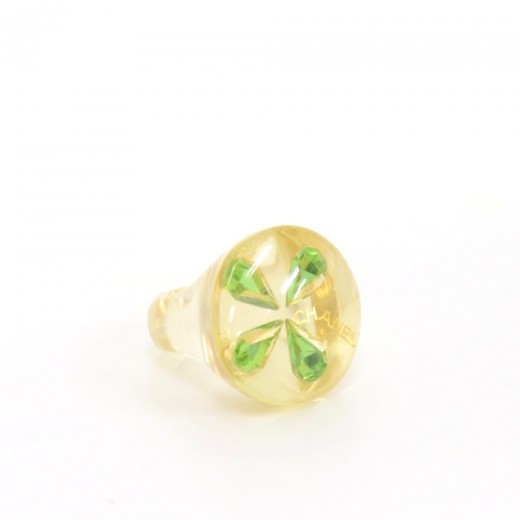 Chanel Chanel Light Green Clover Motif Clear Ring