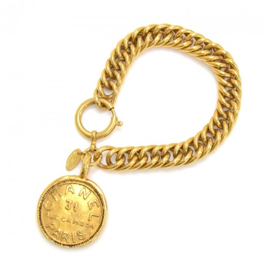Chanel 18K Yellow Gold CoCo Logo Chain Link Bangle Bracelet, Chanel