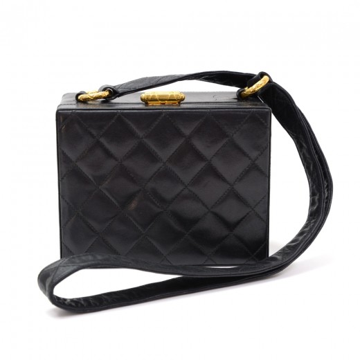 Chanel Vintage Chanel 10 Black Quilted Leather Shoulder Pochette Bag