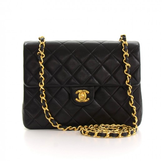 Chanel Vintage Chanel 8 inch Flap Black Quilted Leather Shoulder Bag