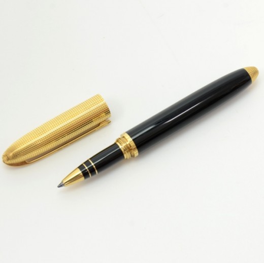 LOUIS VUITTON Logo Ballpoint Pen Metal Gold Pink Ink Black 01MX300