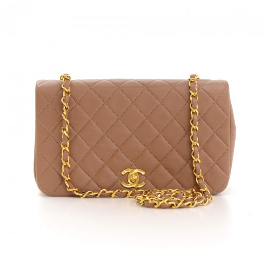 Chanel Vintage Chanel 9 Light Brown Quilted Leather Shoulder Classic