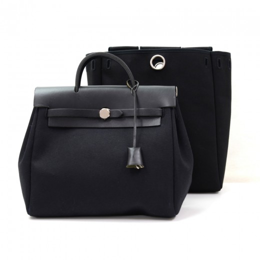 Black Canvas Leather Backpack Bag