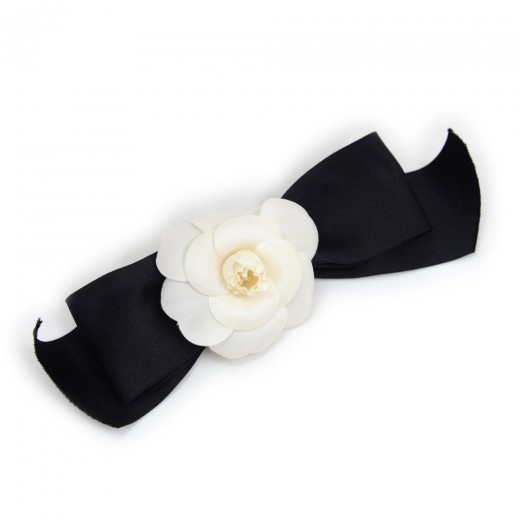 CHANEL Silk Satin Bow Brooch Black 490812