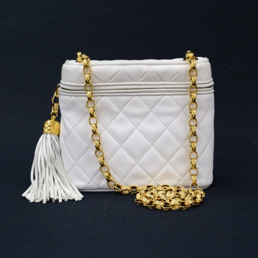Chanel Vintage Chanel White Quilted Lambskin Leather Fringe