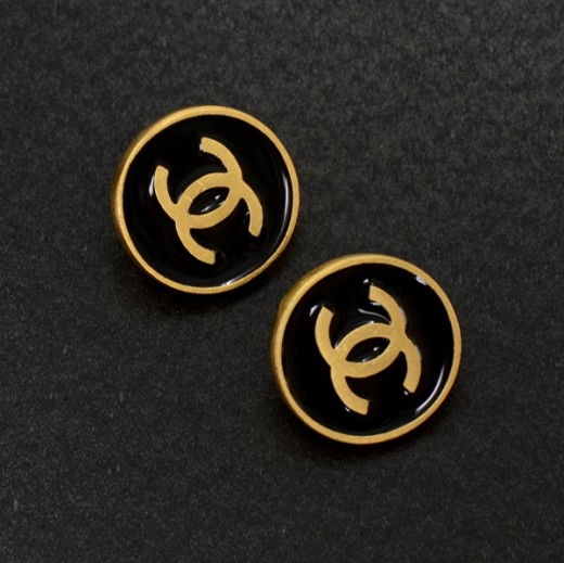 Chanel Chanel Gold Tone Black CC Round Earrings