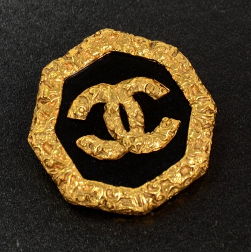 Chanel Vintage Chanel Gold Tone x Black CC Logo Brooch