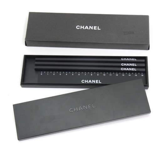 Chanel Chanel Black Pencil Case With 3 Pencils And One Ruler