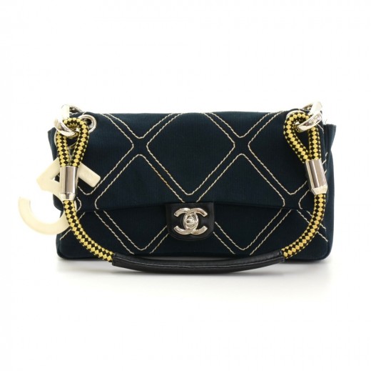Chanel Chanel Navy Quilted Canvas  Charm Flap Mini Hand Bag