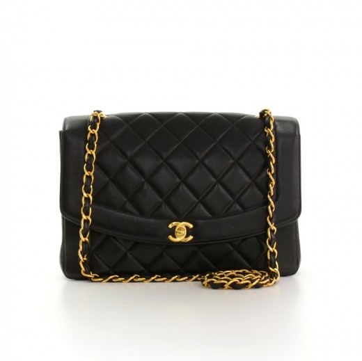 Chanel K34 Chanel 10 Diana Classic Black Quilted Leather Shoulder