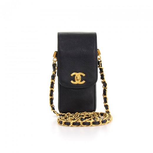 Chanel Chanel Black Caviar Leather CC Logo Chain Mini Crossbody Bag