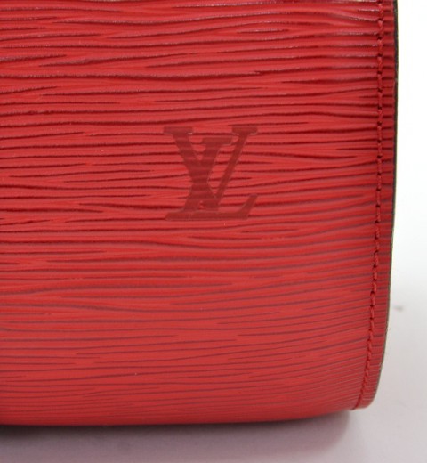 LOUIS VUITTON LV Logo Soufflot Pouch Hand Bag Epi Leather Red Gold 61MU516