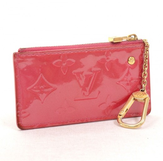 Pink Emboss LV Leather Keychain
