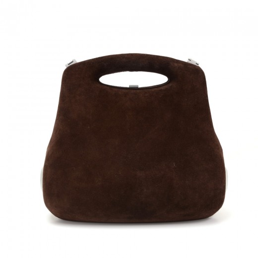 Chanel Butt Dark Brown Leather Hard Case Shoulder Hand Bag