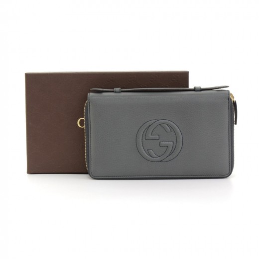 Gucci Gucci Gray Leather Double Zip Organizer Travel Wallet