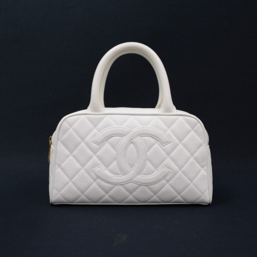 CHANEL Caviar Quilted Mini Wallet On Chain WOC White 697636