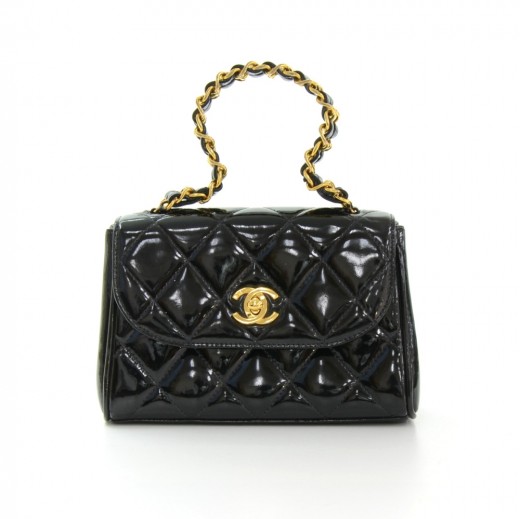 Chanel Chanel 7 Black Patent Quilted Leather MIni Party Bag